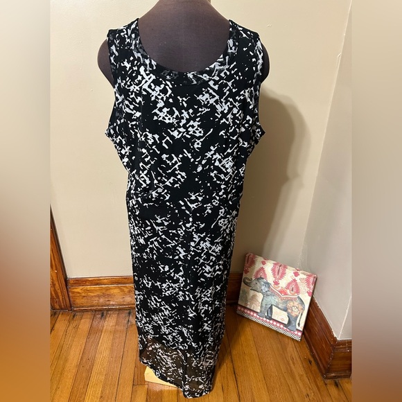 Laura Ashley Nylon Sleeveless Black & White High Low Midi Office Dress Size 2X - Picture 4 of 10